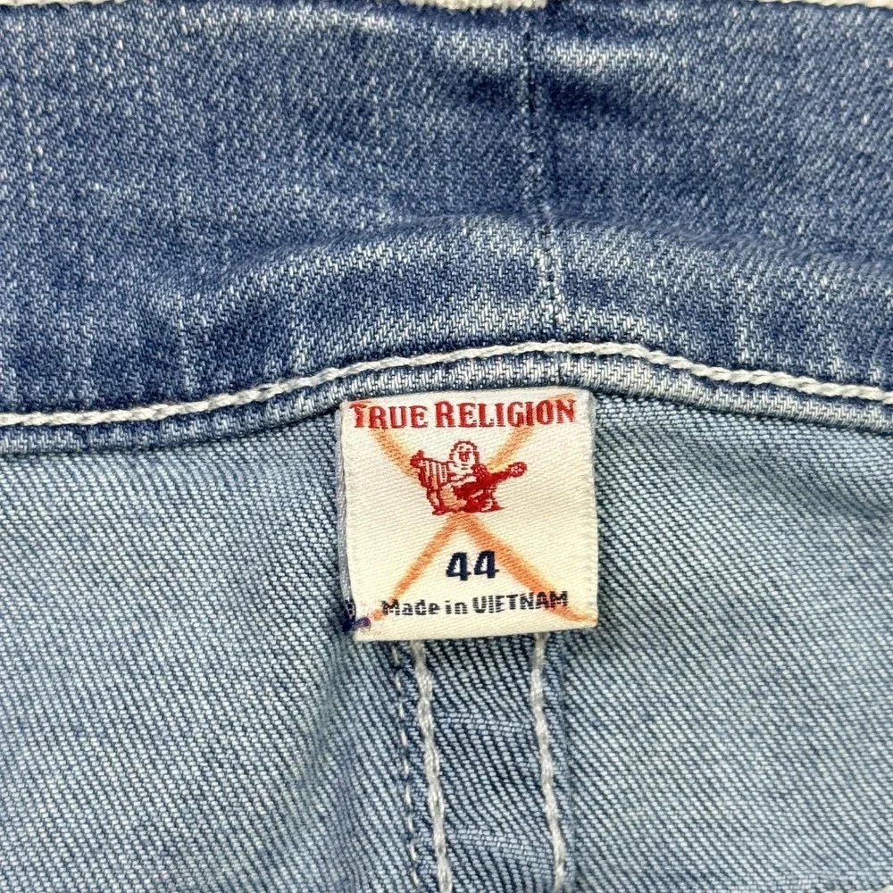 True Religion Jeans Mens 44x34 Straight‎ Blue Light Wash Denim Logo Pockets